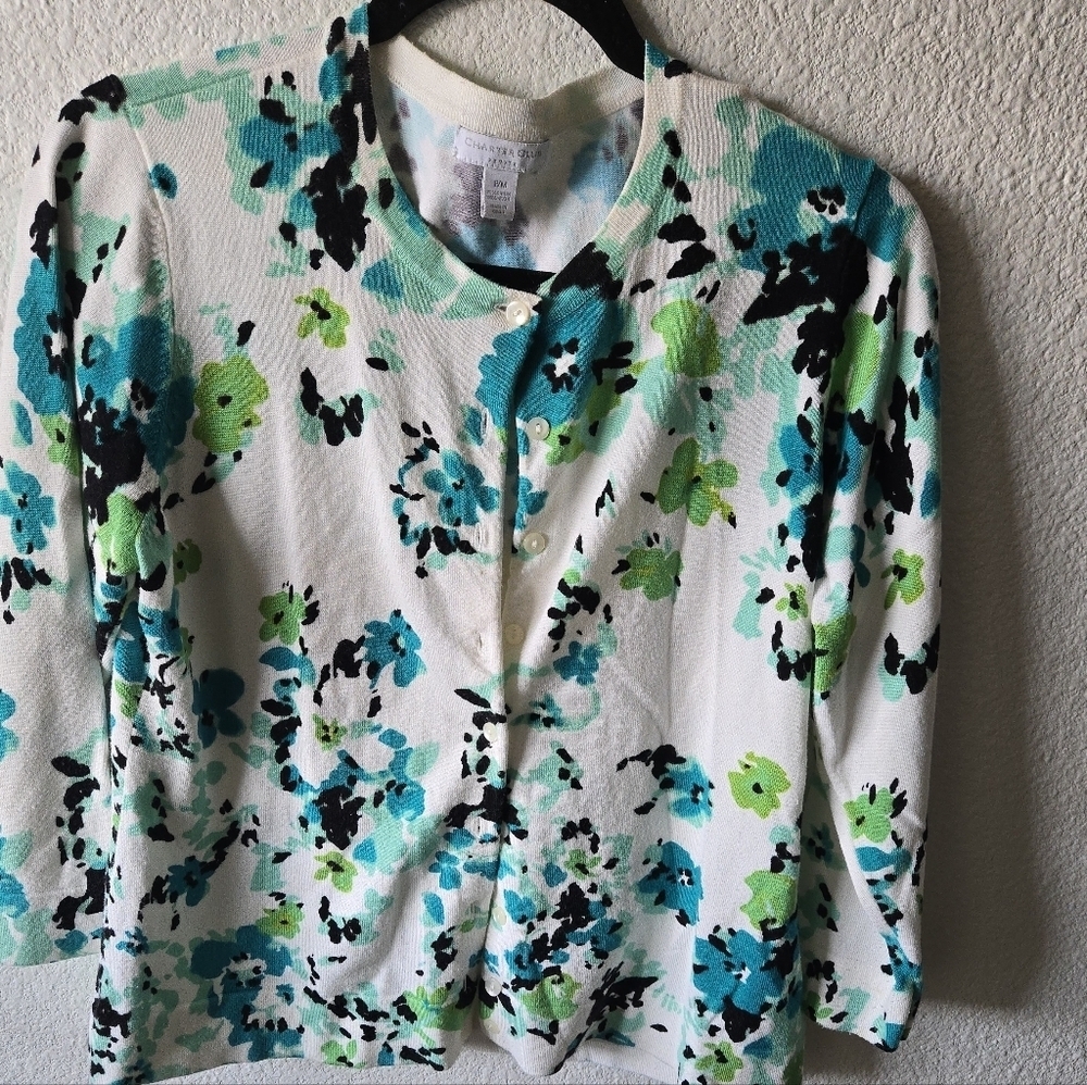 Charter Club Floral Button-Up Blouse - White, Blue, Green